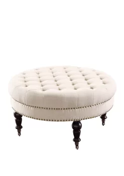 Linon Home Décor Products Livia Natural Round Tufted Ottoman