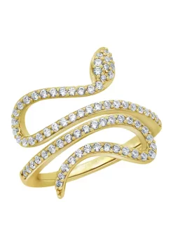KIERA Yellow Gold Plated Sterling Silver 5/8 ct. t.w. Cubic Zirconia Bypass Swirl Snake Ring -Kiera Sales Store Belk 471