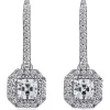 KIERA Platinum Plated Sterling Silver 1.98 ct. t.w. Cubic Zirconia Asscher Halo Cut Leverback Earring