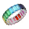 KIERA Rhodium Plated Sterling Silver Multicolored Princess Baguette Sterling Silver Eternity Band Ring