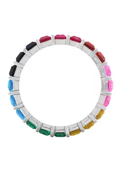 KIERA Rhodium Plated Sterling Silver Multicolored Princess Baguette Sterling Silver Eternity Band Ring -Kiera Sales Store Belk 479