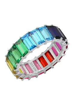 KIERA Rhodium Plated Sterling Silver Multicolored Princess Baguette Sterling Silver Eternity Band Ring -Kiera Sales Store Belk 480