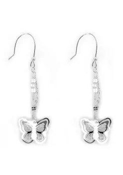 KIERA Rhodium Plated Sterling Silver Hollow Butterfly Dangle Earrings