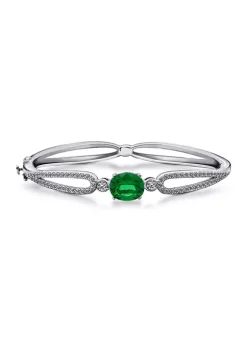 KIERA Platinum Plated Sterling Silver 4 ct. t.w. Cubic Zirconia Emerald Pave Petal Hinge Bracelet