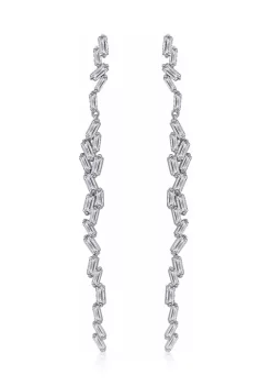 KIERA Platinum Plated Sterling Silver 4.32 ct. t.w. Cubic Zirconia Princess Baguette Thread Earring