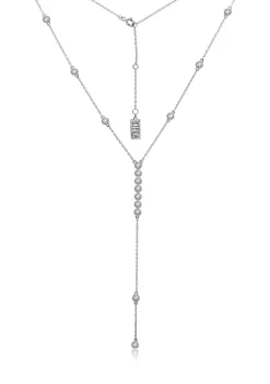 KIERA Platinum Plated Sterling Silver 1.86 ct. t.w. Cubic Zirconia Bezel Drop Station Y-Necklace