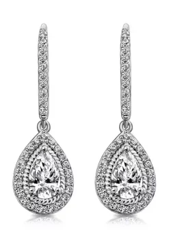 KIERA Platinum Plated Sterling Silver 2.26 ct. t.w. Cubic Zirconia Pear Halo Drop Leverback Earring -Kiera Sales Store Belk 538