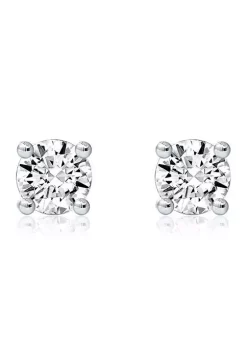 KIERA Rhodium Plated Sterling Silver 4 Millimeter Cubic Zirconia Round Cut Rope Gallery Stud Earring
