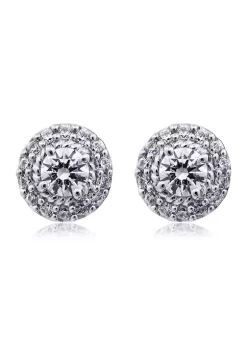 KIERA Rhodium Plated Sterling Silver 1.3 ct. t.w. Cubic Zirconia Round Halo Rope Stud Earring