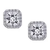 KIERA Rhodium Plated Sterling Silver 6 Millimeter Cubic Zirconia Asscher Cut Halo Stud Earring