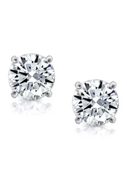 KIERA Rhodium Plated Sterling Silver 8 Millimeter Cubic Zirconia Round Pavé Gallery Stud Earring