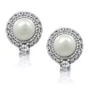 KIERA Rhodium Plated Sterling Silver Round Halo Pearl Stud Earrings
