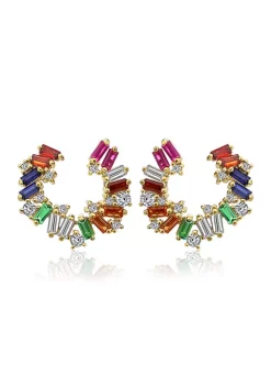 KIERA Yellow Gold Plated Sterling Silver Multicolored Baguette Hoop Stud Earrings -Kiera Sales Store Belk 568