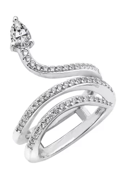 KIERA Platinum Plated Sterling Silver Cubic Zirconia Coiled Snake Ring