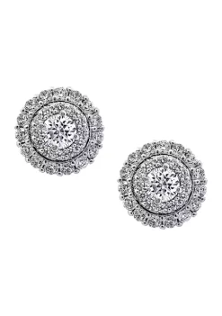 KIERA Rhodium Plated Sterling Silver 1.59 ct. t.w. Cubic Zirconia Round Halo Pave Stud Earring -Kiera Sales Store Belk 580