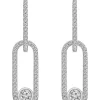 KIERA Platinum Plated Sterling Silver 1.4 ct. t.w. Cubic Zirconia Pave Double Link Linear Drop Stud Earrings