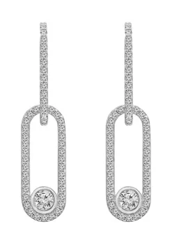 KIERA Platinum Plated Sterling Silver 1.4 ct. t.w. Cubic Zirconia Pave Double Link Linear Drop Stud Earrings -Kiera Sales Store Belk 583