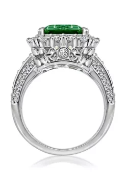 KIERA Platinum Plated Sterling Silver Cubic Zirconia Emerald Cut Simulated Gem Halo Cocktail Ring -Kiera Sales Store Belk 599