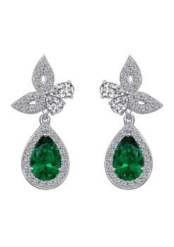 KIERA Platinum Plated Sterling Silver 4 ct. t.w. Cubic Zirconia Simulated Gemstone Drop Earrings