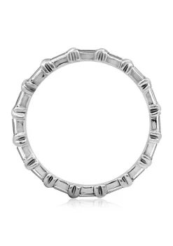 KIERA Platinum Plated Sterling Silver Cubic Zirconia Thin Baguette Cut Eternity Band Ring -Kiera Sales Store Belk 612