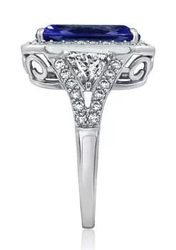 KIERA Platinum Plated Sterling Silver Cubic Zirconia Radiant Halo Cocktail Ring -Kiera Sales Store Belk 632