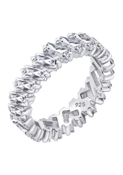 KIERA Platinum Plated Sterling Silver 5.28 ct. t.w. Baguette-Cut Cubic Zirconia Eternity Band Ring