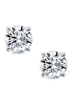 KIERA Rhodium Plated Sterling Silver 6 Millimeter Cubic Zirconia Round Cut Rope Gallery Stud Earring -Kiera Sales Store Belk 643