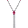 KIERA Platinum Plated Sterling Silver Created Ruby Tennis Cluster Fringe Necklace