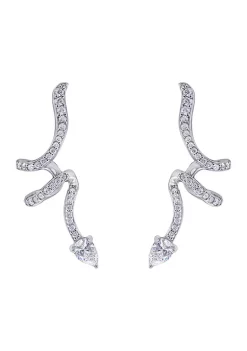 KIERA Platinum Plated Sterling Silver Cubic Zirconia Snake Ear Climber Earrings