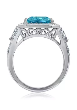 KIERA Platinum Plated Sterling Silver Cubic Zirconia Radiant Halo Cocktail Ring -Kiera Sales Store Belk 654