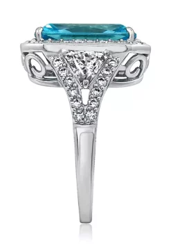 KIERA Platinum Plated Sterling Silver Cubic Zirconia Radiant Halo Cocktail Ring -Kiera Sales Store Belk 655