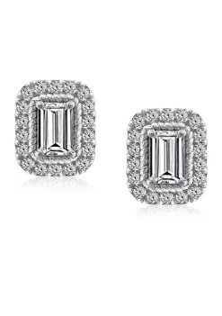 KIERA Rhodium Plated Sterling Silver Cubic Zirconia 2 ct. t.w. Baguette Halo Rope Stud Earring -Kiera Sales Store Belk 659