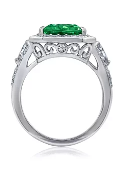 KIERA Platinum Plated Sterling Silver Cubic Zirconia Radiant Halo Cocktail Ring -Kiera Sales Store Belk 666