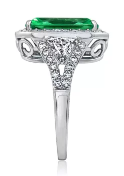 KIERA Platinum Plated Sterling Silver Cubic Zirconia Radiant Halo Cocktail Ring -Kiera Sales Store Belk 667