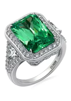 KIERA Platinum Plated Sterling Silver Cubic Zirconia Radiant Halo Cocktail Ring -Kiera Sales Store Belk 668