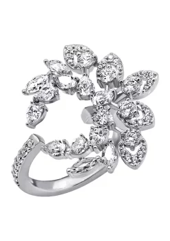 KIERA Platinum Plated Sterling Silver Cubic Zirconia Laurel Wreath Open Ring -Kiera Sales Store Belk 672