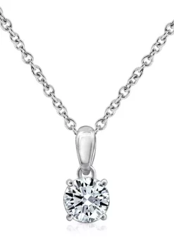 KIERA Rhodium Plated Sterling Silver Cubic Zirconia Round Brilliant Solitaire Pendant Necklace