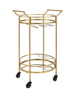 Linon Home Décor Products Johnson Round Gold Metal Bar Cart