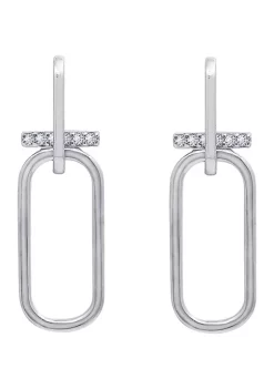 KIERA Platinum Plated Sterling Silver Cubic Zirconia Double Link with Bar Drop Stud Earrings -Kiera Sales Store Belk 680
