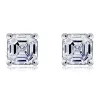 KIERA Rhodium Plated Sterling Silver 4 Millimeter Cubic Zirconia Asscher Cut Solitaire Rope Gallery Stud Earring