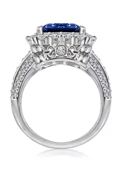 KIERA Platinum Plated Sterling Silver Cubic Zirconia Emerald Cut Simulated Gem Halo Cocktail Ring -Kiera Sales Store Belk 699