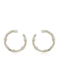 KIERA Yellow Gold Plated Sterling Silver 3.46cttw Cubic Zirconia Thin Princess Baguette Hoop Earring