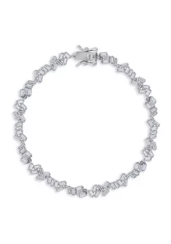 KIERA Rhodium Plated Sterling Silver 5.1 ct. t.w. Cubic Zirconia Princess Baguette Bracelet