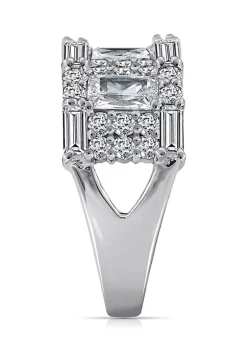 KIERA Platinum Plated Sterling Silver 7.41 ct. t.w. Cubic Zirconia Alternating Cut Band Ring -Kiera Sales Store Belk 736