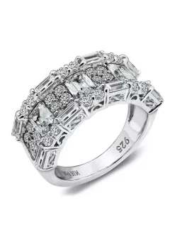 KIERA Platinum Plated Sterling Silver 7.41 ct. t.w. Cubic Zirconia Alternating Cut Band Ring -Kiera Sales Store Belk 737