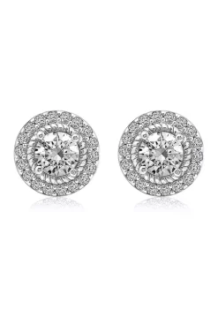 KIERA Rhodium Plated Sterling Silver 2.35 ct. t.w. Cubic Zirconia Round Halo Rope Stud Earring -Kiera Sales Store Belk 749