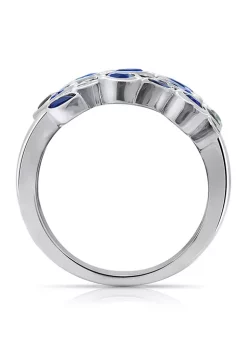 KIERA Rhodium Plated Sterling Silver Created Sapphire Marquise Cluster Cocktail Ring -Kiera Sales Store Belk 754