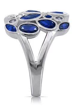 KIERA Rhodium Plated Sterling Silver Created Sapphire Marquise Cluster Cocktail Ring -Kiera Sales Store Belk 755