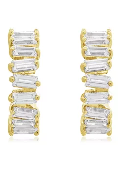 KIERA Yellow Gold Plated Sterling Silver 3.27 ct. t.w. Cubic Zirconia Baguette Cut Hoop Stud Earrings
