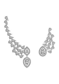 KIERA Platinum Plated Sterling Silver Cubic Zirconia Angel Wing Asymmetrical Stud Earrings